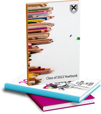 Stack of yearbooks